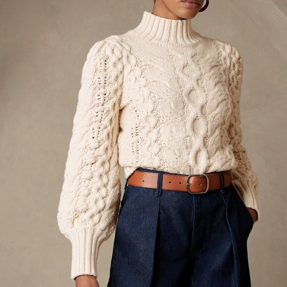 Banana Republic Sweaters - Banana Republic | Cream Cotton/Wool Blend Ticino Puff-Sleeve Sweater L